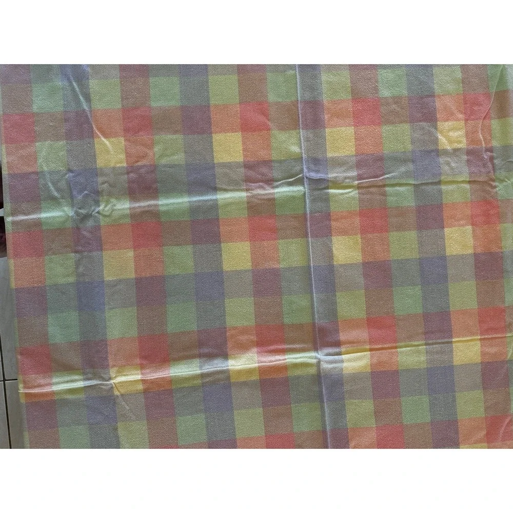 Vintage Pastel Plaid Tablecloth Rectangular Woven Multi Color Check Farmhouse